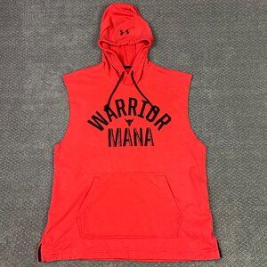 Under Armour Project Rock Hoodie Mens XL Red Sleeveless Warrior Mana Gym Running